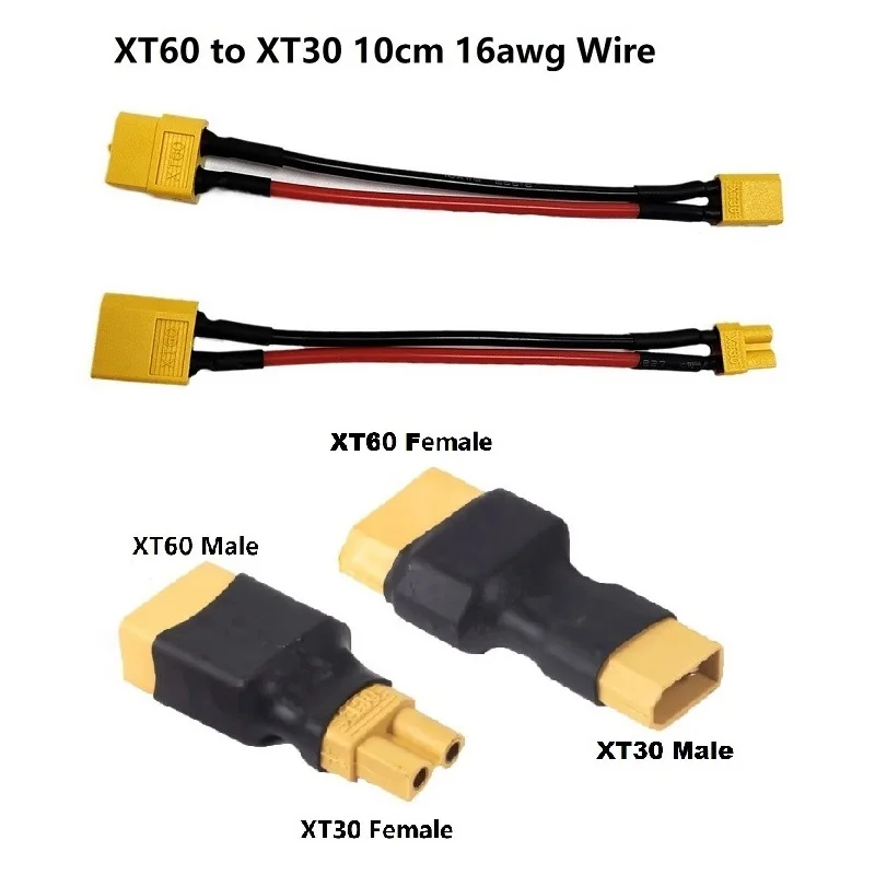 1 peça adaptador xt60 para xt30 conector macho/fêmea 10cm 16awg cabo de fio de silicone para carregador rc quadcopter fpv drone
