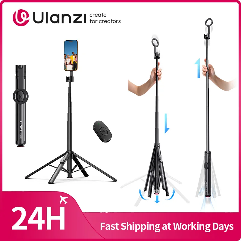 Ulanzi SK-21 Tripé Magnético com Abertura Automática e Bastão de Selfie para iPhone 17 16 15 14, Tripé Portátil de Solo para Selfie, Viagens, Vlogs e Vídeos