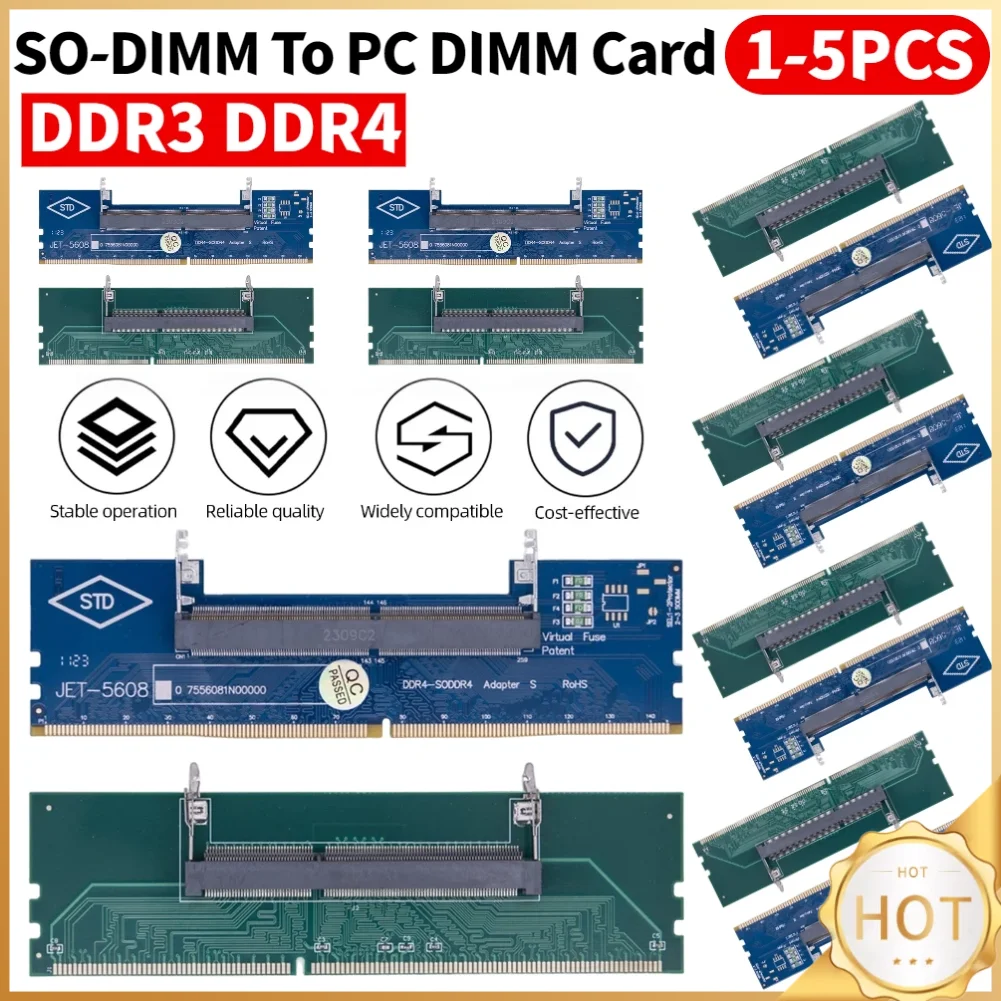 Adaptador de memória para laptop e desktop, cartão so-dimm para pc, 1-5 peças, adaptador de memória ddr3 ddr4, cartão adaptador de memória ram