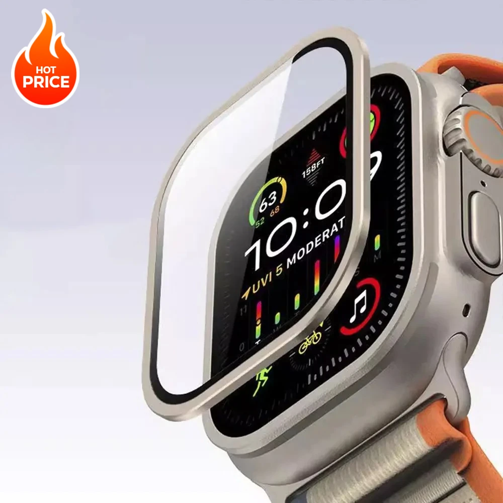 Vidro temperado para apple watch ultra 49mm, estrutura de metal de titânio, película anti-arranhões para série ultra 2, acessórios protetores de tela Vidro temperado para apple watch ultra 49mm, estrutura de metal de titânio, película anti-arranhões para série ultra 2, acessórios protetores de tela