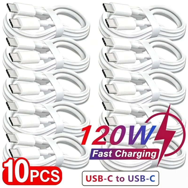 Cabo USB C para USB Tipo C PD 120W, 10 Peças, Cabo de Dados para Carregamento Rápido para Huawei, Samsung, Xiaomi, Macbook, iPad, Tipo C para Tipo C