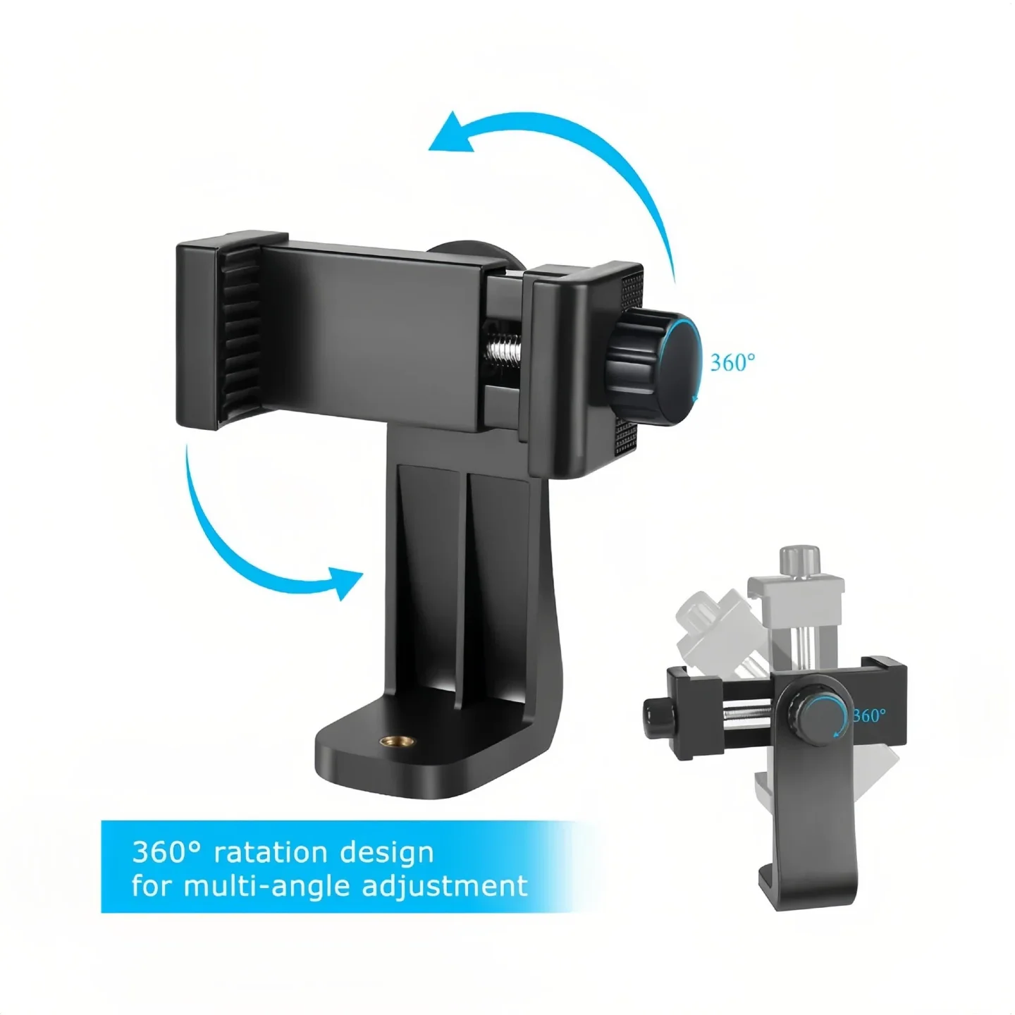 Suporte universal para tripé, clipe para celular com rotação de 360 ​​graus para furos de parafuso de 1/4 ", adaptador de tripé de mesa para iphone/samsung