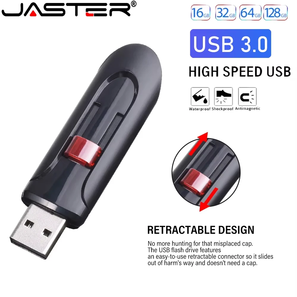 Jaster pen drive escalável 128gb 64gb de alta velocidade usb 3.0 flash drive 32gb preto mini memória vara 16gb para laptop u disco 8gb 4gb