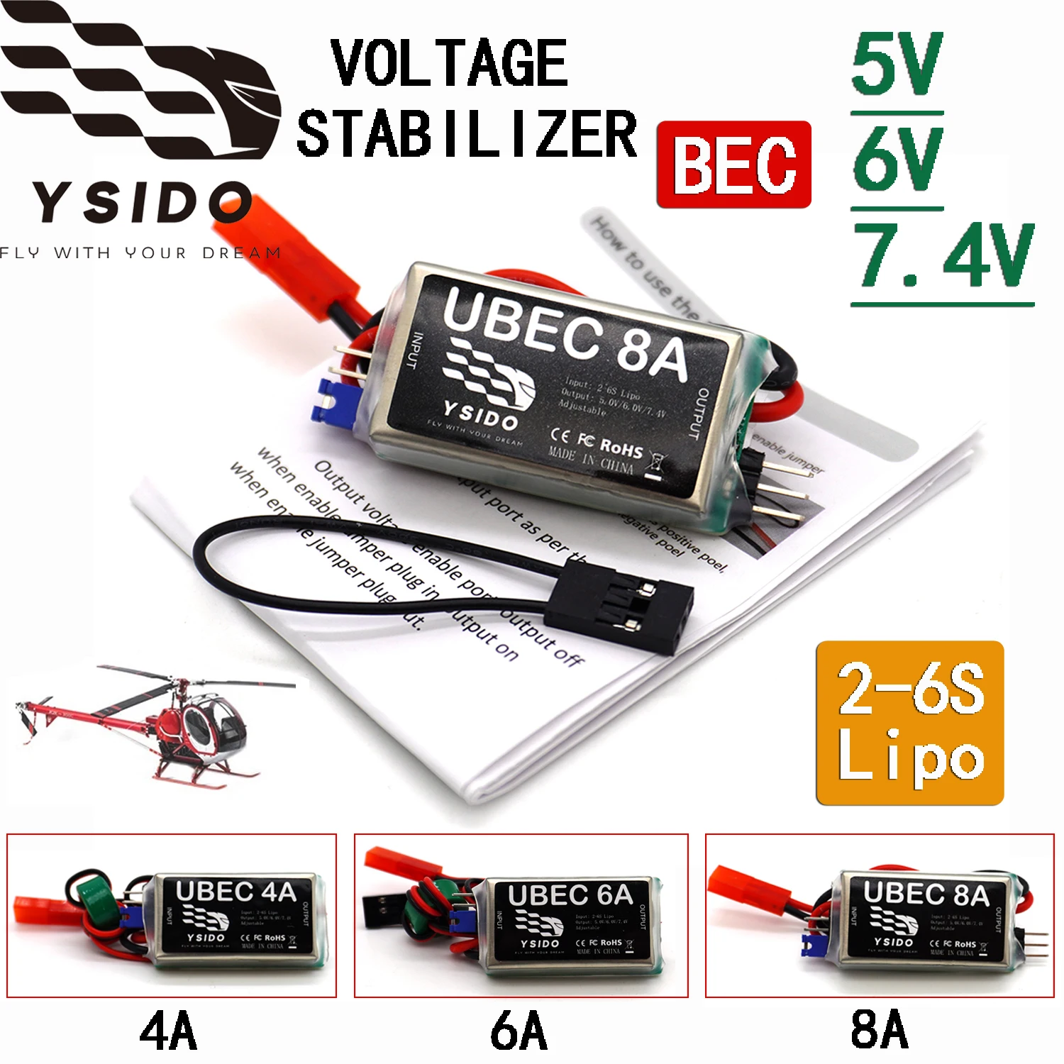 1/3/5PCS YSIDO 8A 6A 4A UBEC Saída 5V/6V/7.4V BEC Estabilizador de Tensão Lipo 2-6S para Aeromodelos RC, Drones FPV e Quadricópteros
