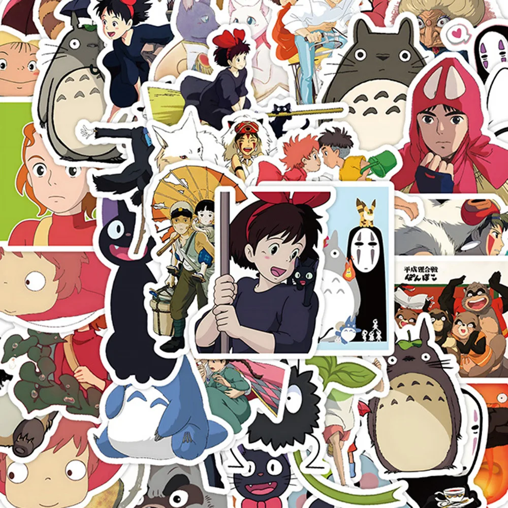 50 pçs dos desenhos animados brilhante ghibli hayao miyazaki adesivos totoro decalques para telefone portátil mala notebook adesivos à prova dwaterproof água