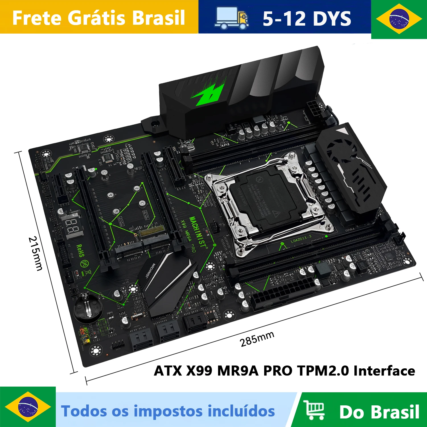 Placa-Mãe MACHINIST X99 MR9A PRO TPM2.0 Suporte para RAM DDR4 Quatro Canais de Memória LGA 2011-3 Xeon E5 V3 V4 CPU ATX Dual NVME M.2