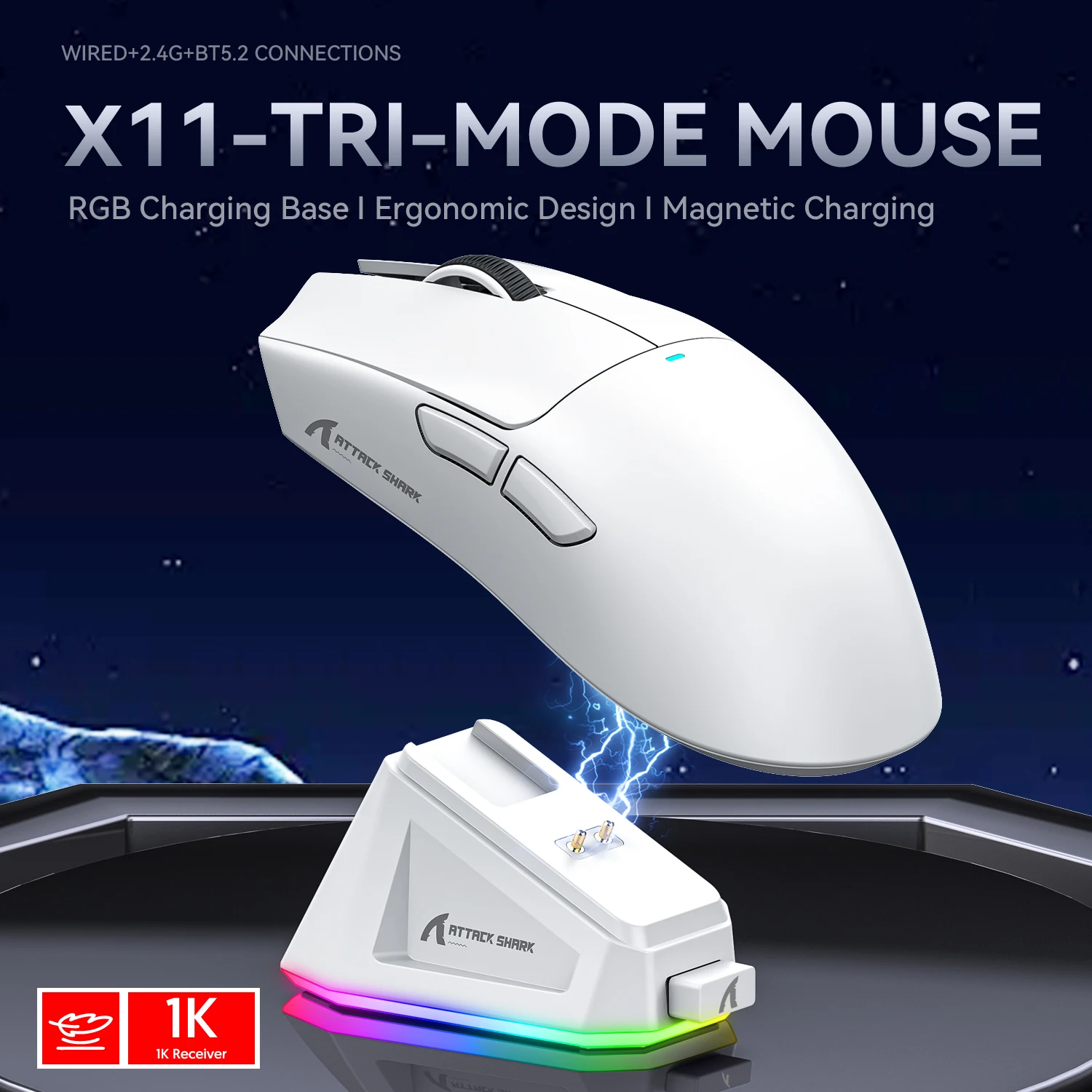 ATTACK SHARK X11 / R1 Mouse Gamer sem Fio, Tri-Mode, PAW3311, X11: 59±3g