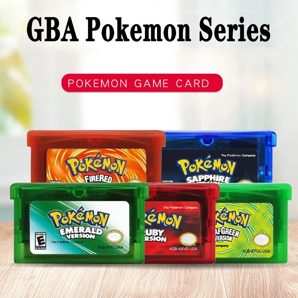 Cartucho de Jogo Pokémon GBA Série 32 bits Cartão de Console Esmeralda FireRed LeafGreen Ruby Sapphire Multilíngue