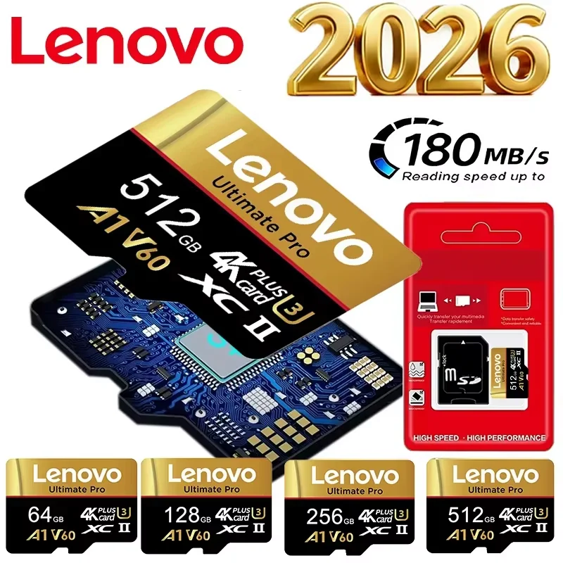 Cartão de Memória Ultra Lenovo 512GB, Cartões SD, Cartões TF, Cartão Micro SD 128GB 64GB, Integridade de Dados 8K para Drone / Câmera / Smartphone