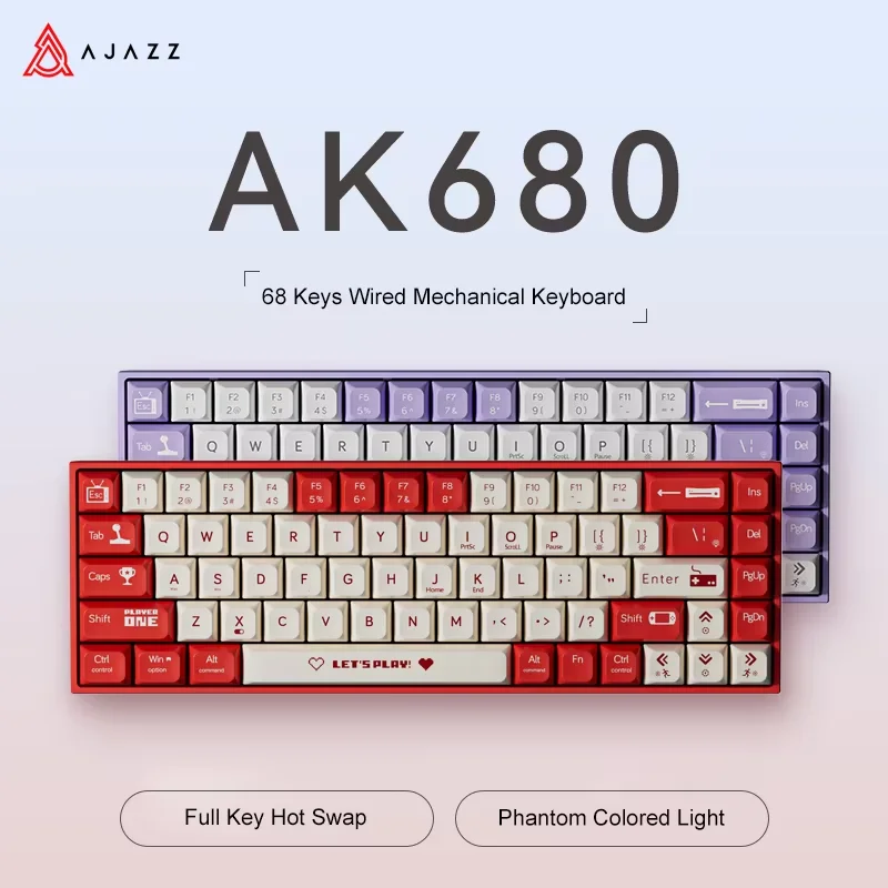 Teclado Mecânico Gamer AJAZZ AK680 65% com Fio, Hot Swap, Mini Teclado com Keycaps Personalizáveis e Gasket para PC e Laptop