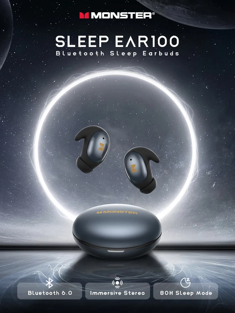 Fone de Ouvido Bluetooth 6.0 Monster com Cancelamento de Ruído Passivo para Dormir, Fones de Ouvido TWS Sem Fio HiFi Estéreo para Quem Dorme de Lado Fone de Ouvido Bluetooth 6.0 Monster com Cancelamento de Ruído Passivo para Dormir, Fones de Ouvido TWS Sem Fio HiFi Estéreo para Quem Dorme de Lado