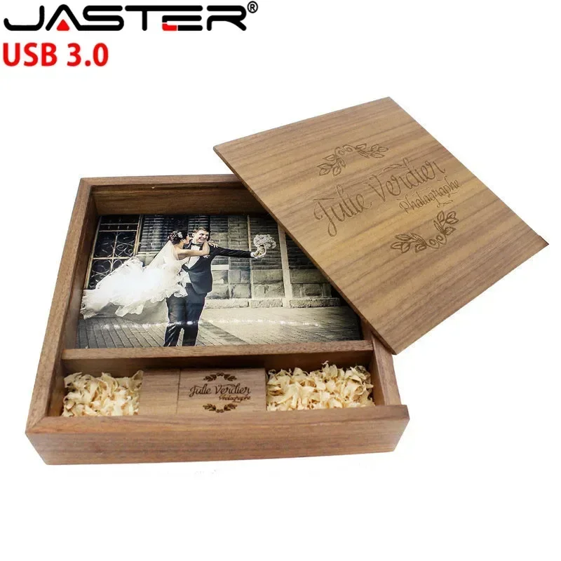 Unidade flash usb 3.0 de madeira com logotipo grátis, 4g, 8g, 16g, 32g, 64gb, 128g, presente de casamento, caixa para 6*4, memória, fotografia, disco u