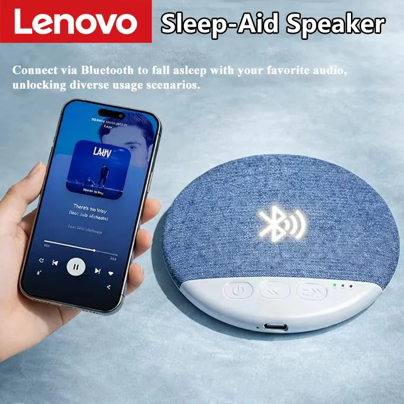 Caixa de Som Bluetooth Lenovo Mini com Sons da Natureza e Ruído Branco, Soundbar Sem Fio, Reprodutor de Música MP3 Ultrafino com Temporizador