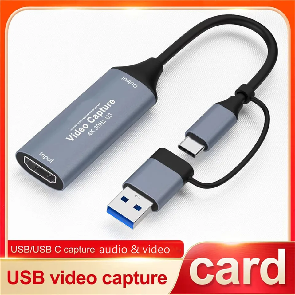 Placa de Captura de Vídeo USB 3.0 2 em 1, compatível com 4K e USB 2.0, com entrada Type-C, para gravação de jogos em Switch, Xbox, PS5/4 e transmissão ao vivo. Placa de Captura de Vídeo USB 3.0 2 em 1, compatível com 4K e USB 2.0, com entrada Type-C, para gravação de jogos em Switch, Xbox, PS5/4 e transmissão ao vivo.