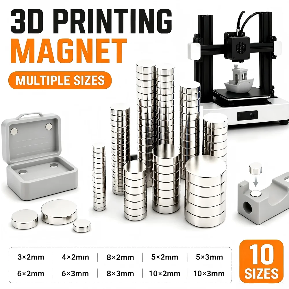 50 peças de ímãs para impressão 3D, mini ímãs de 4x2, 5x2, 6x2, 8x2, 10x2mm para impressão 3D, geladeira, escritório, faça você mesmo, artesanato