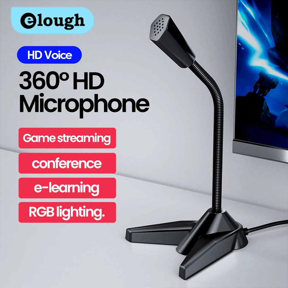 Elough microfone de mesa computador desktop microfone jogos e-sports conferência gravação redução de ruído usb/3.5mm microfone