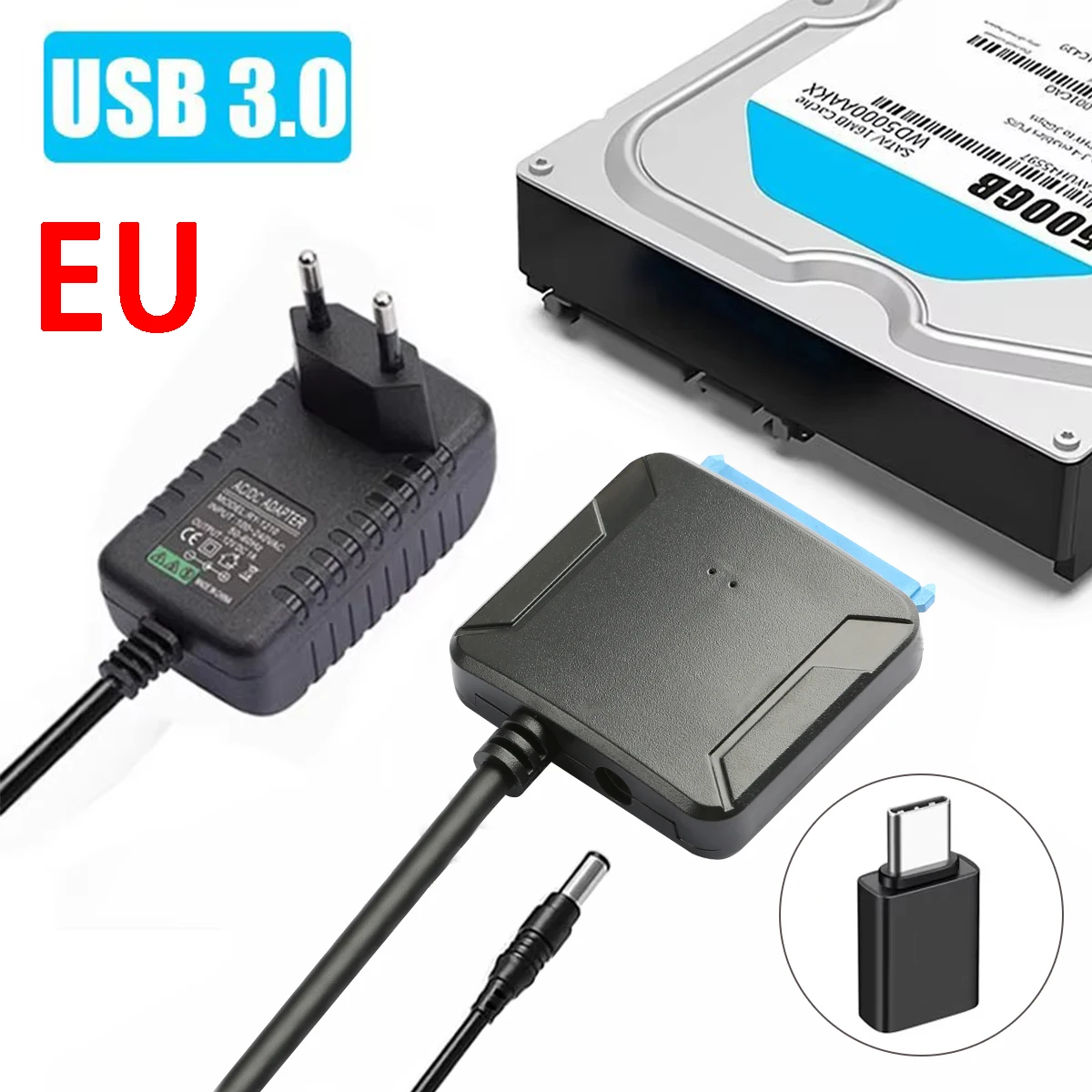 Cabo Adaptador Conversor USB 3.0 para SATA 3, Cabo Conversor de Disco Rígido USB3.0 para Samsung Seagate WD 2.5 3.5 HDD SSD