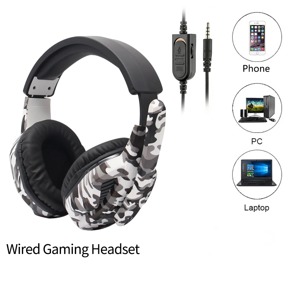 Fone de Ouvido Gamer Camuflado com Conector AUX de 3,5mm, Fones de Ouvido com Microfone para PS4, Xbox One, PC e Telefone