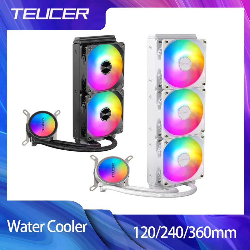 Teucer rgb cpu refrigerador de água 120/240/360mm tudo em um cpu refrigeração líquida radiador refrigerado a água para x99 2011 1700 1200 115x am5