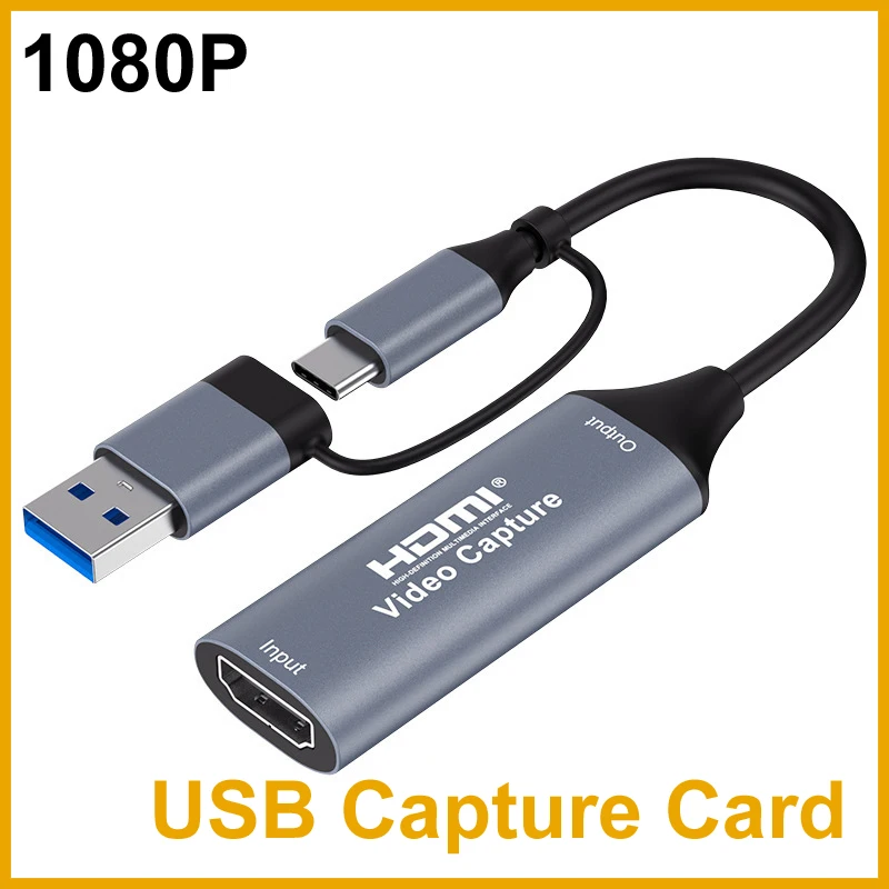 Placa de Captura USB-A/USB-C USB2.0 1080P, Compatível com HDMI 4K, Gravador de Vídeo e Áudio para PS4, Xbox, OBS Studio, Pot Pla