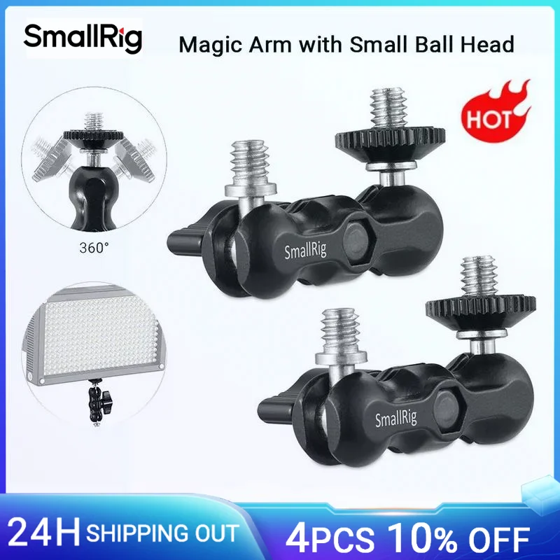 Braços mágicos universais SmallRig com cabeça esférica pequena (pacote com 2 unidades) para gaiola de câmera/placa superior/alça superior/monitor/luz de vídeo-2158