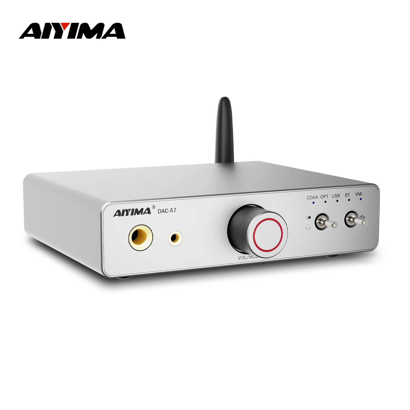 AIYIMA DAC-A7 Mini Decodificador de Áudio Estéreo USB Amplificador de Fone de Ouvido Bluetooth 5.4 ES9038Q2M para Caixas de Som Ativas/Alimentadas para Casa/Escritório