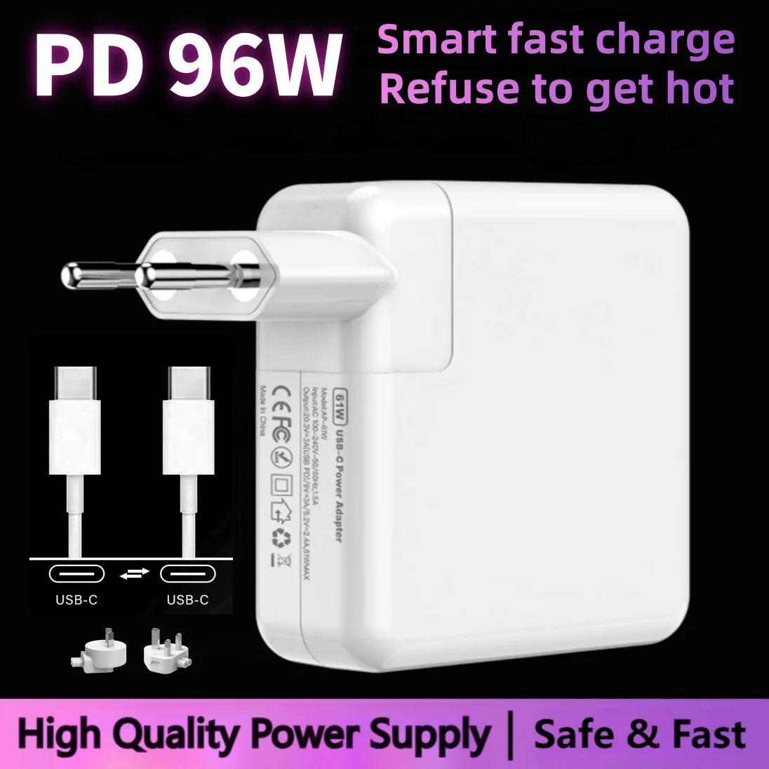 96w macbook carregador portátil USB-C adaptador de alimentação para macbook pro m1 m2 macbook air a2337 a1706 adaptador de fonte de alimentação carregador rápido
