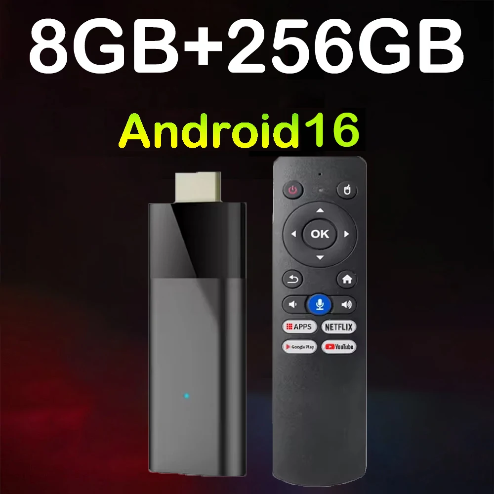 YOZHIXU 2026 Q12 Smart TV Stick Android 16 Controle Remoto por Voz Dual Wifi 5G Bluetooth 6.0 AV1 8GB 256GB Set Top Box 4K Google Assistant