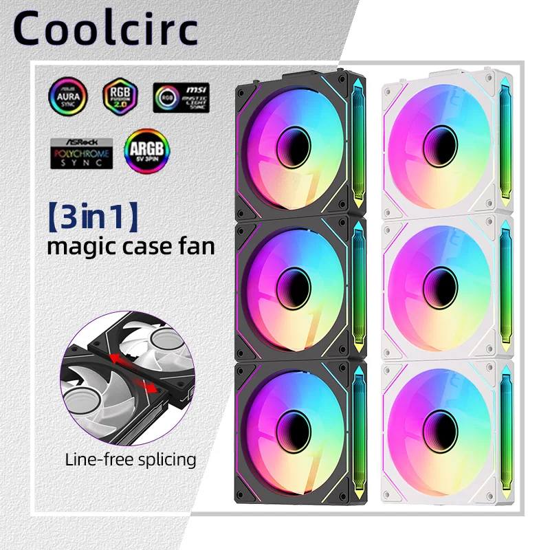 Coolcirc DL-1 120mm PC Case Fan 800-2000rpm PWM Hydro Bearing Silencioso 5V3Pin ARGB Refrigerador de água Ventilador de resfriamento sem fio mágico Coolcirc DL-1 120mm PC Case Fan 800-2000rpm PWM Hydro Bearing Silencioso 5V3Pin ARGB Refrigerador de água Ventilador de resfriamento sem fio mágico