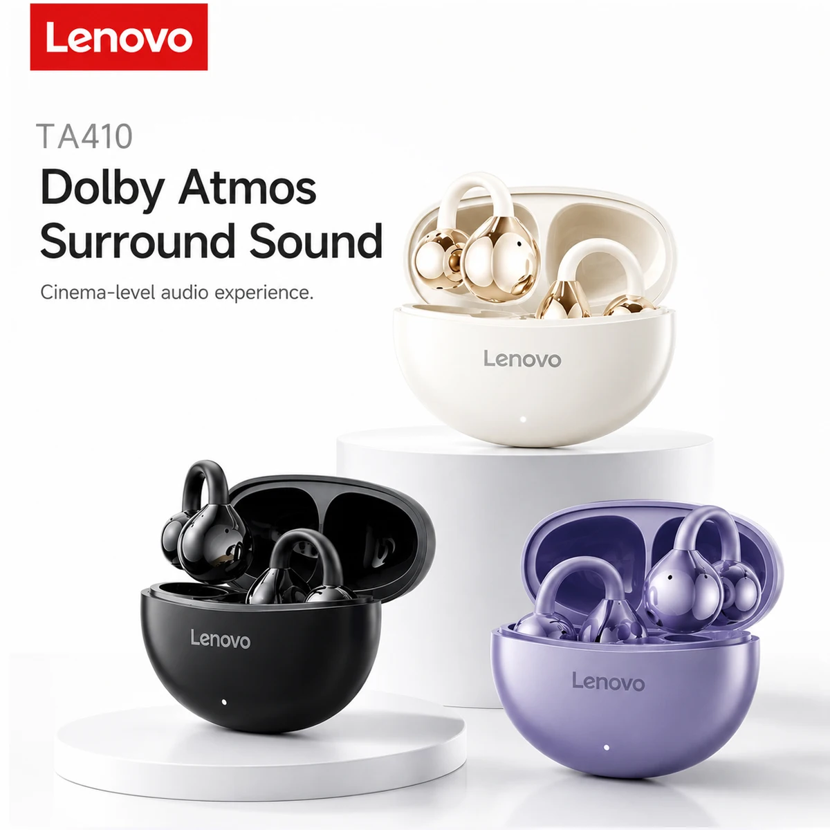 Fones de ouvido Lenovo TA410 com clipe de orelha, microfone embutido, sem fio, esportivos, com gancho de orelha, chamadas nítidas, para homens e mulheres Fones de ouvido Lenovo TA410 com clipe de orelha, microfone embutido, sem fio, esportivos, com gancho de orelha, chamadas nítidas, para homens e mulheres