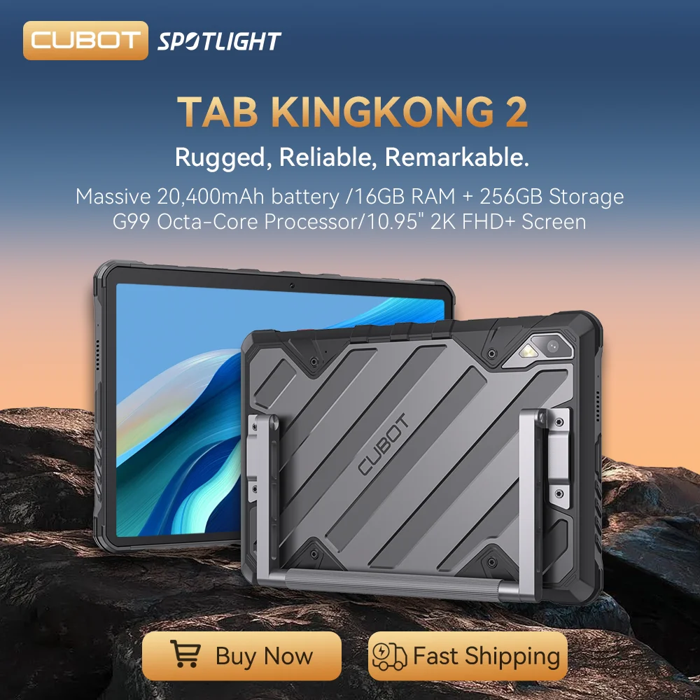 Cubot TAB KingKong 2, robusto tablet android Android 14, Helio G99, Octa-core, Bateria de 20400mAh, 16GB RAM (8GB+8GB estendido), 256GB ROM, MIL-STD-810H à prova d'água, Tela 2K de 10,95", 4G tablets android 2024