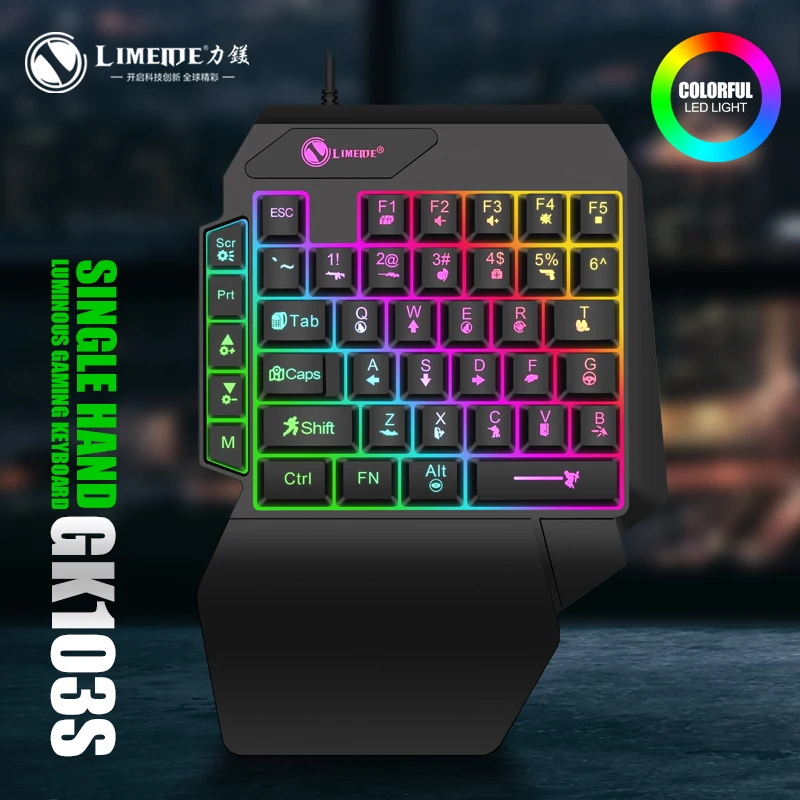 Teclado Mini Gamer de 35 Teclas para Uma Mão, USB Ultra Fino com Retroiluminação para Laptop, Desktop, PC e Smartphone