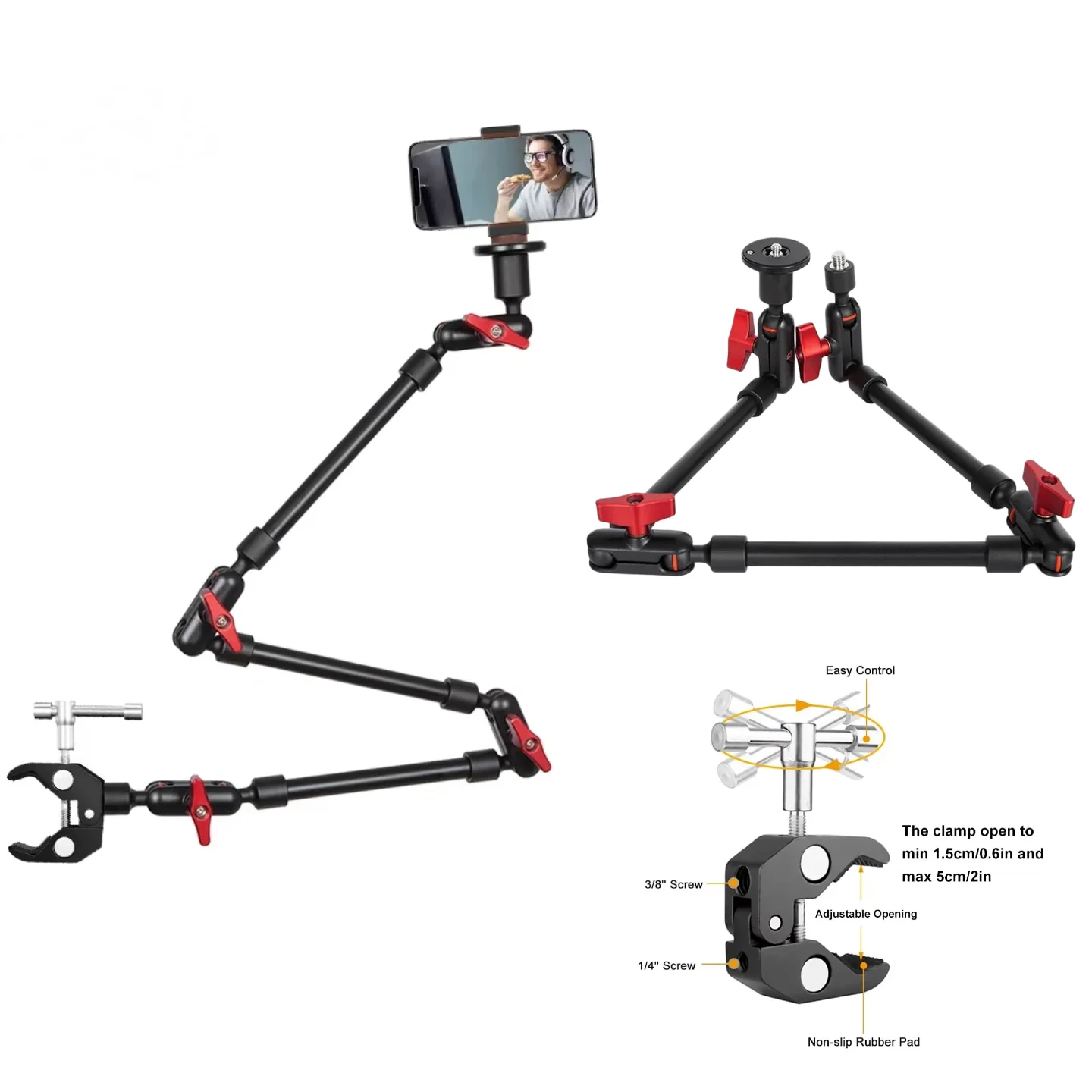 Suporte Mágico Articulado Flexível para Celular de 32" e 22" com Braçadeira de Mesa, Suporte para Tablet e Webcam Magsafe