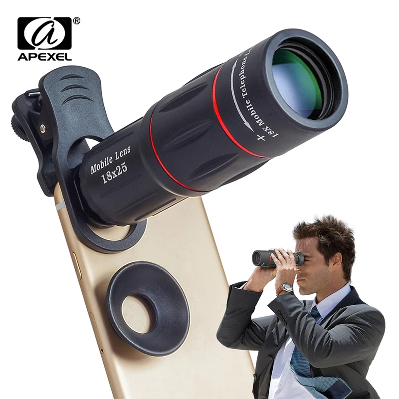APEXEL 18X lente Zoom Telescópio Monocular Lentes da câmera Do Telefone Móvel para iPhone Samsung Smartphones para Camping caça Esportes