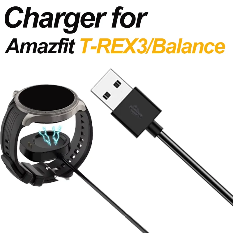 Carregador Substituto USB para Smartwatch Amazfit T-Rex 3/Balance 2/1, Cabo de Carregamento