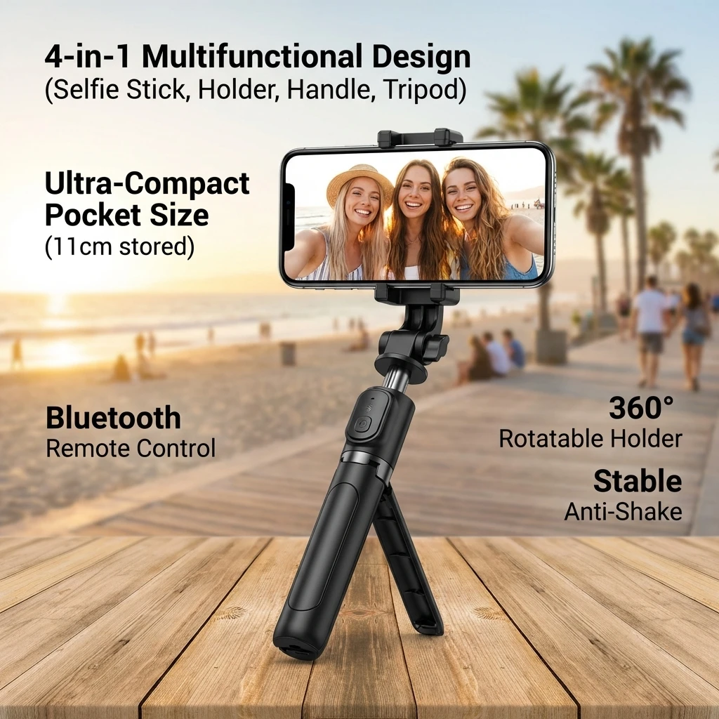 Super Mini Bastão de Selfie Portátil com Controle Remoto Bluetooth, Design Integrado Versátil, Suporte para Telefone para Transmissões Ao Vivo