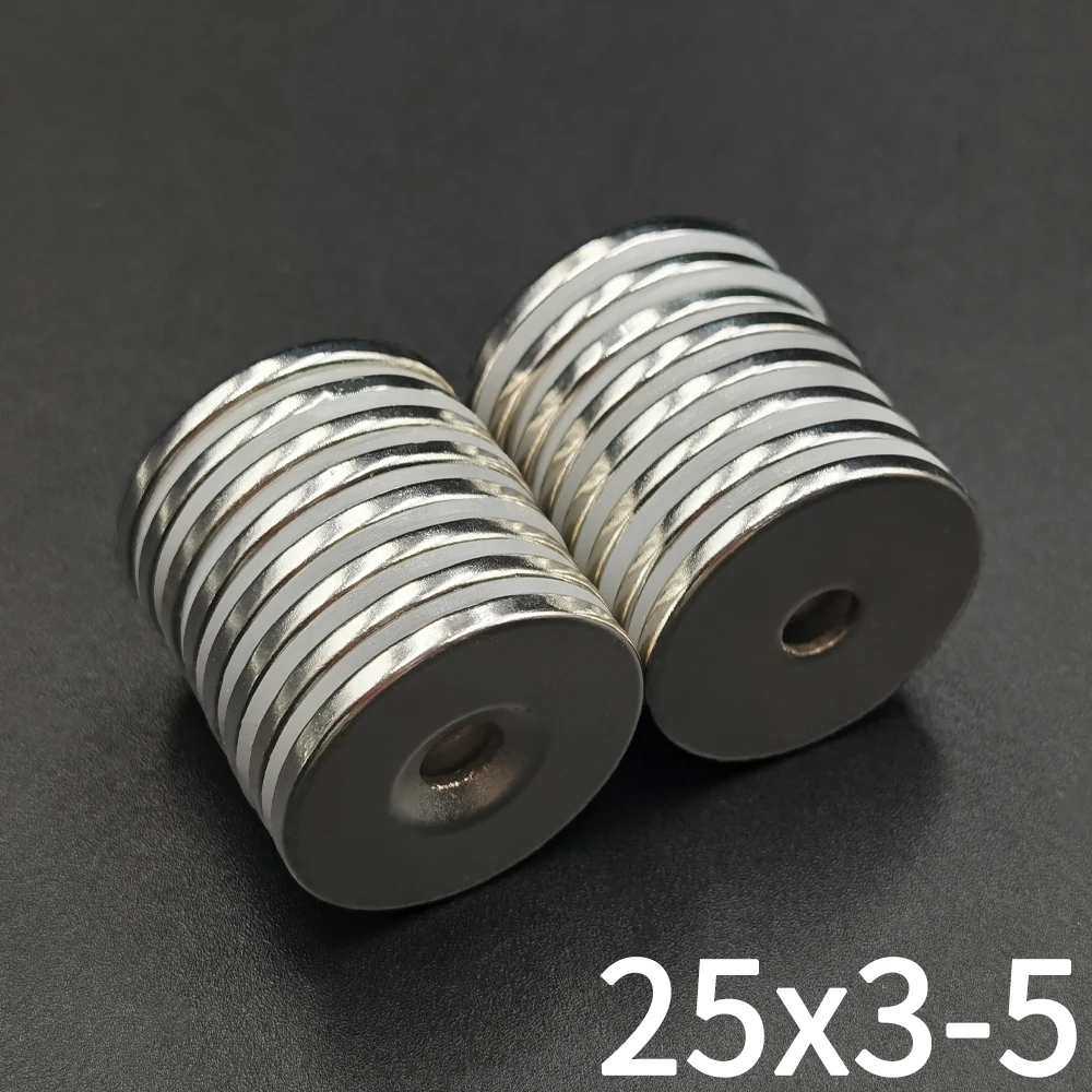 5/10 pces 25x3-5 ímã 25mm x 3mm buraco 5mm redondo super poderoso forte disco magnético permanente para geladeira, diy