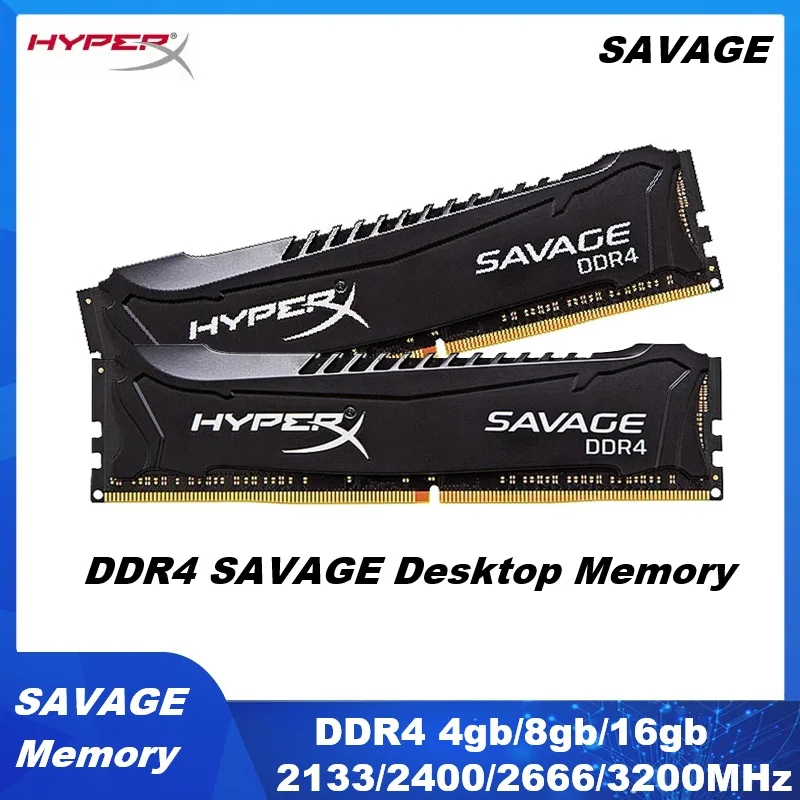 Memória RAM HYPERX SAVAGE DDR4 para Desktop 4GB 8GB 16GB 2133MHz 2400MHz 2666MHz 3200MHz para Jogos de Alto Desempenho DIMM