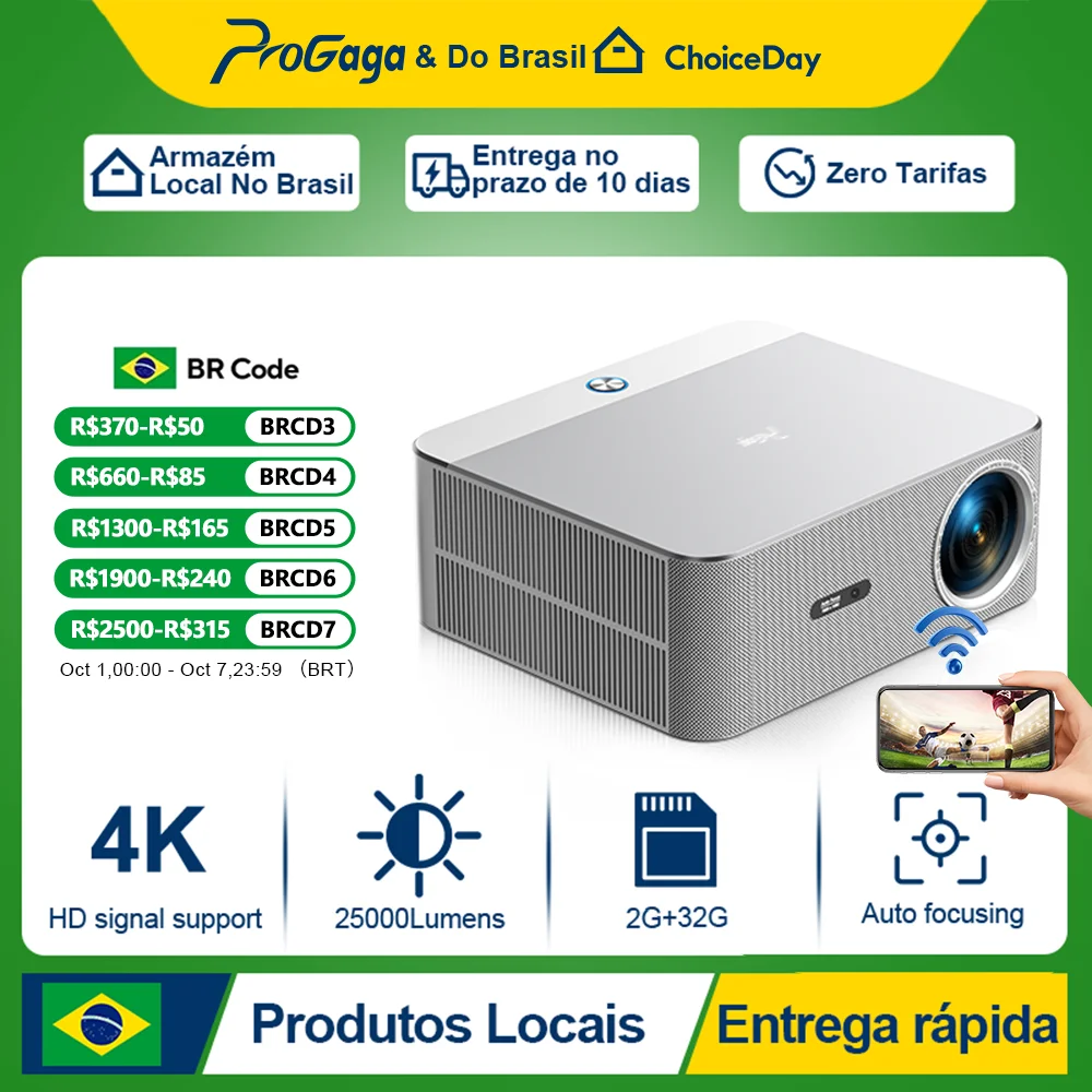 PROGAGA PG610W Full HD 1080P Projetor Android 4K WiFi 2G 32G PG610W Beamer Home Theater Reunião Jogo Projetor de Vídeo