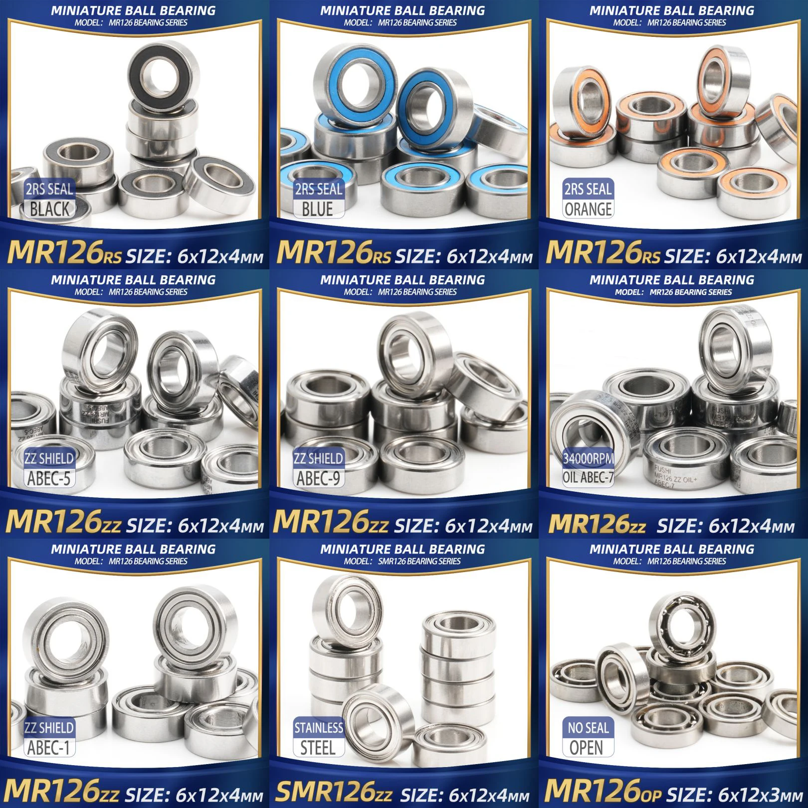 Fushi mr126 zz rolamento 6x12x4mm 10 peças mr126zz mr126open mr126rs rolamentos de peça de mão para placa de vídeo de alta velocidade para motor