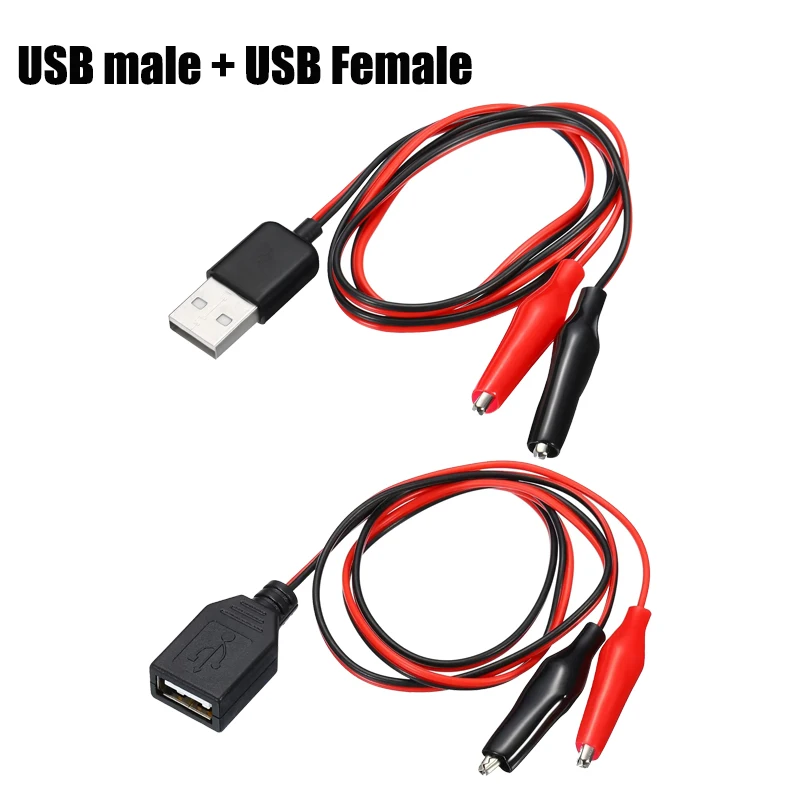 Clipes de teste de jacaré braçadeira para usb macho e fêmea soquete cabos de teste conector adaptador de fonte de alimentação fio 50cm cabo vermelho preto