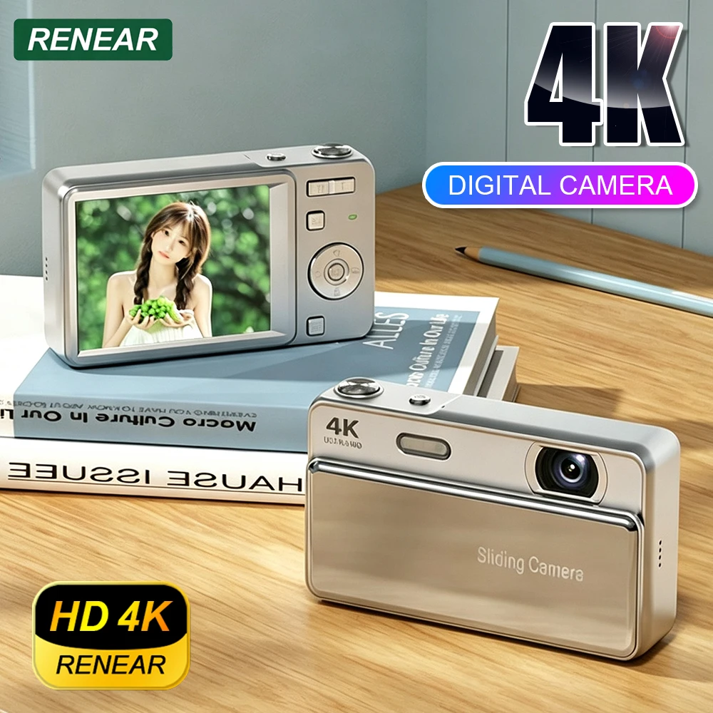 Câmera Digital Deslizante 4K HD 64MP Estilo Retrô CCD com Tela IPS Múltiplos Modos de Gravação Câmera de Vídeo e Foto para Estudantes e Campus