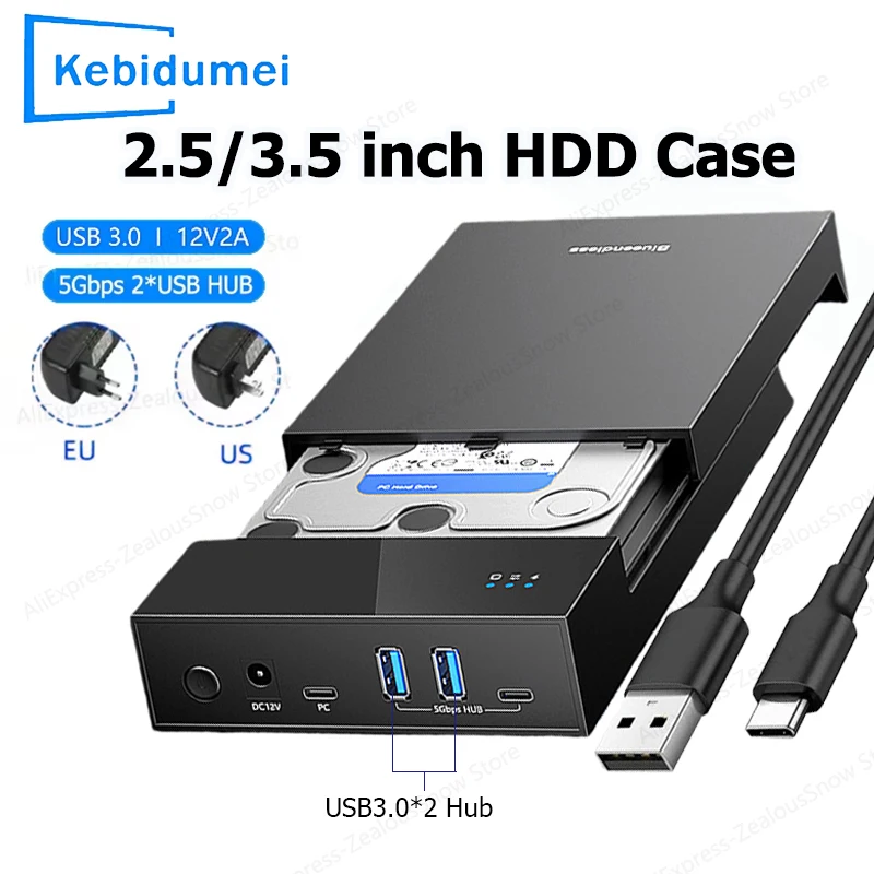 Gabinete HDD/SSD de 2,5/3,5 polegadas USB3.0 HUB Suporte 20 TB Portas USB Caixa de disco rígido externo para 3,5 2,5 polegadas SATA SSD HDD Case Gabinete HDD/SSD de 2,5/3,5 polegadas USB3.0 HUB Suporte 20 TB Portas USB Caixa de disco rígido externo para 3,5 2,5 polegadas SATA SSD HDD Case