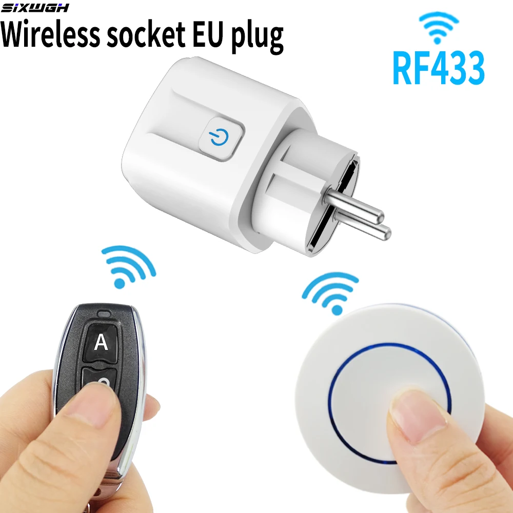 Tomada sem fio RF433 com controle remoto inteligente para casa, 16A, padrão EU/FR, plugue universal com controle remoto ON/OFF para iluminação, ventilador e TV.