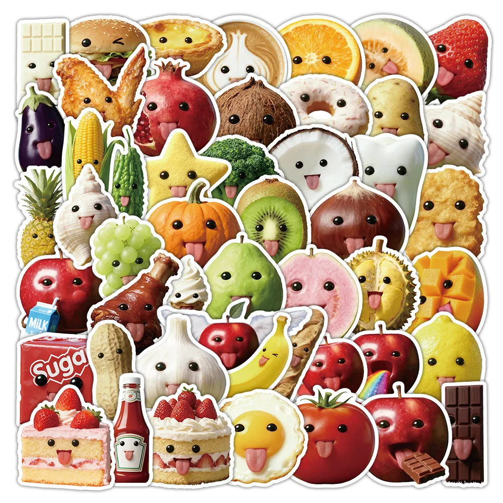 Adesivos abstratos de comida de frutas, 50 pacotes, decoração criativa engraçada para bagagem, garrafas de água, cadernos de papelaria