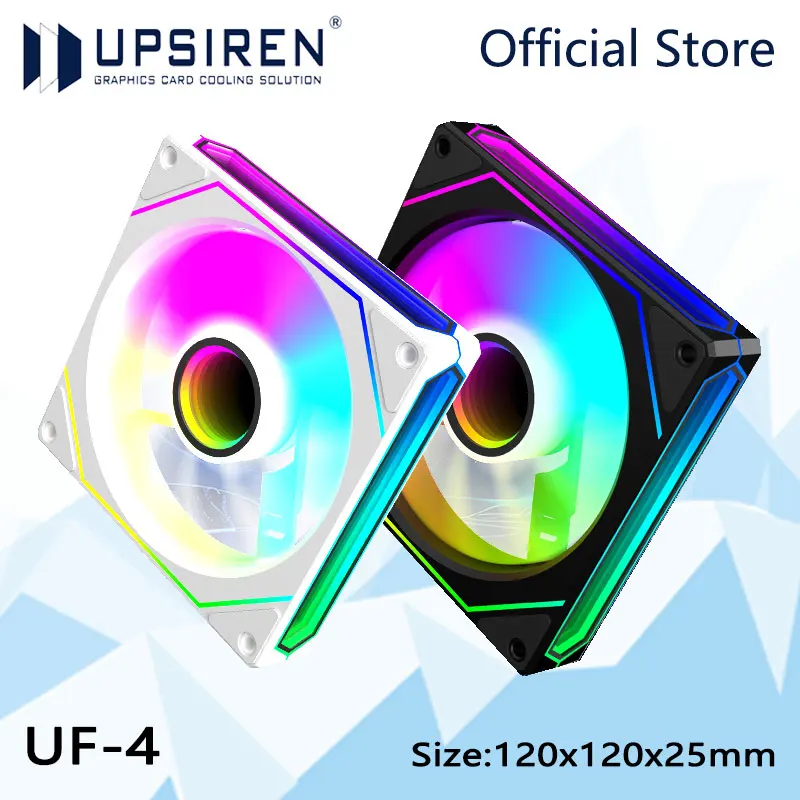 UPSIREN UF-4 12 CM Ventilador de chassi de computador, ventilador ARGB de prisma infinito/3 superfícies de espelho/4 pinos PWM/3PIN ARGB Ventilador de resfriamento silencioso