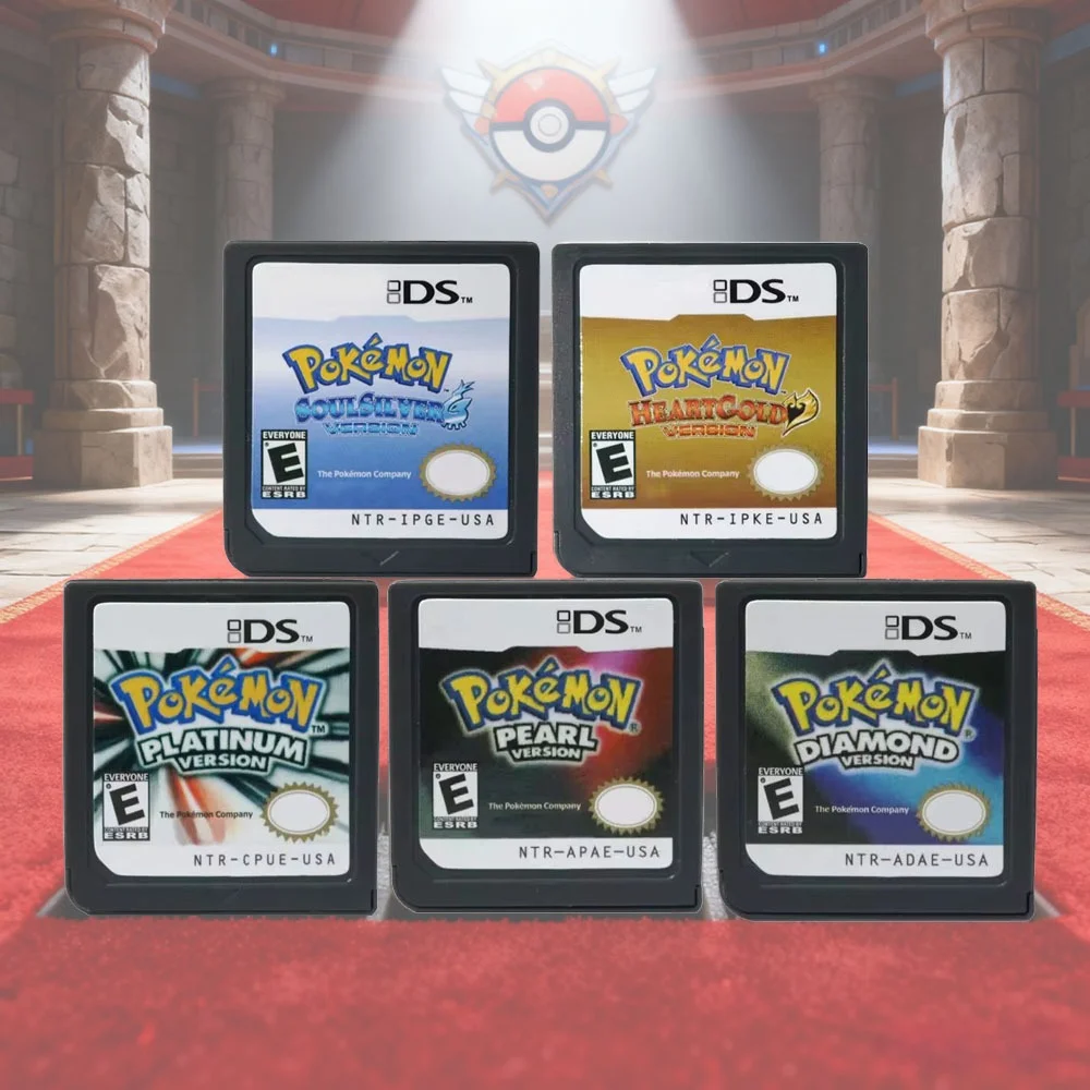 Pokémon-série ds cartucho de jogo cartão de console de videogame platina pérola diamante coração ouro soulsilver para nds 3ds