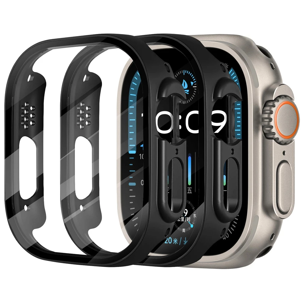 Vidro temperado + capa para apple watch ultra 49mm smartwatch pc protetor de tela pára-choques capa de filme apple watch ultra 2 acessórios