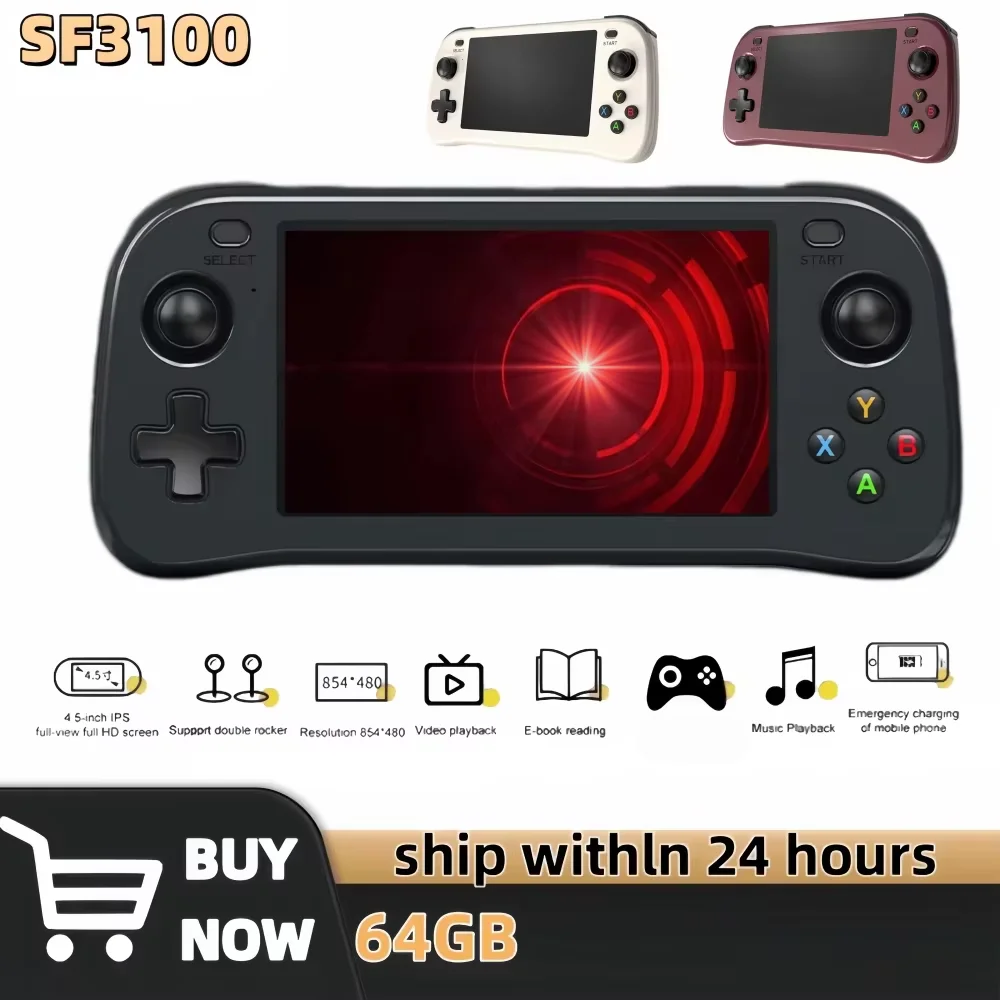 Console de Videogame Portátil Retrô SF3100, Jogos Clássicos, Player de Bolso com Tela IPS de 4.5 Polegadas, Bateria de 3000mAh, Sistema Linux Portátil SF3000