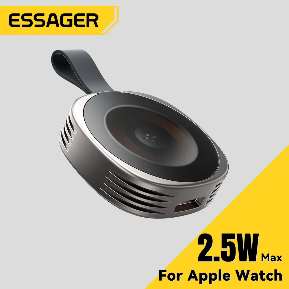 Carregador Magnético Sem Fio Essager para Apple Watch 9 8 7 6 5 4 3 SE, Estação de Carregamento Ultra Rápido, Carregador Portátil de Dupla Porta